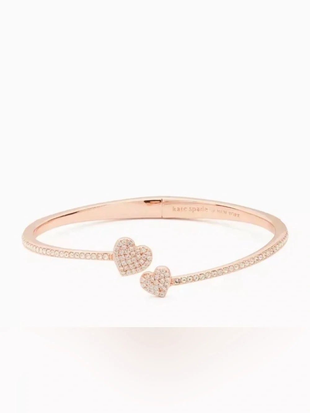 Kate Spade yours truly Rose Gold Pave Double Heart Hinged Bangle
